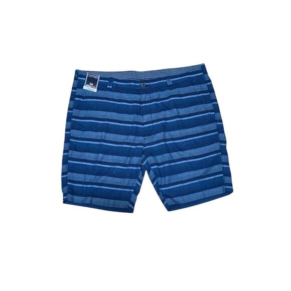 Roundtree & Yorke Casuals Flat Front Striped Chambray Shorts S75HR505 Blue 38 - Picture 1 of 7